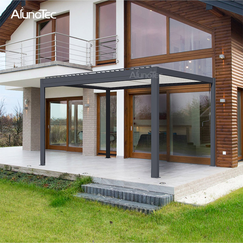 Balkon, individuell gestalteter, eleganter, wasserdichter Pavillon aus Aluminium für den Außenbereich, Pergola aus Aluminium mit Reißverschluss