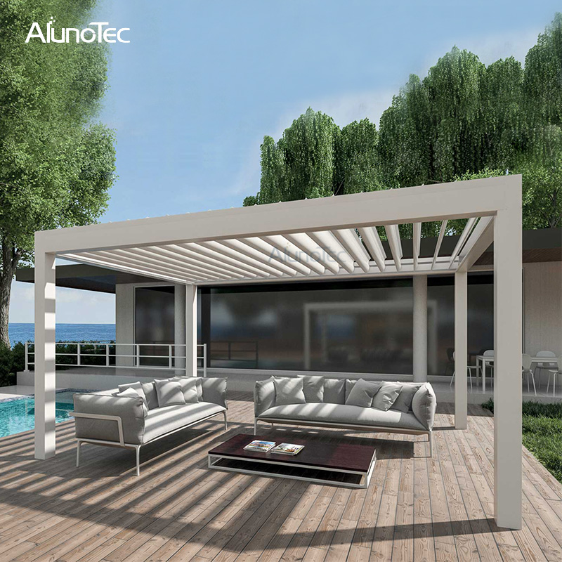 Elektrische wasserdichte Terrassenpergola mit Lamellen für den Außenbereich als Sonnenschutz
