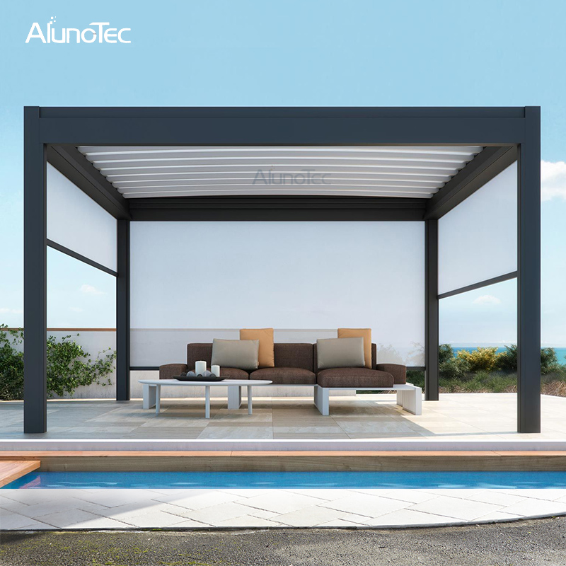 Wasserdichter Gartenpavillon aus Aluminium mit Vorhang