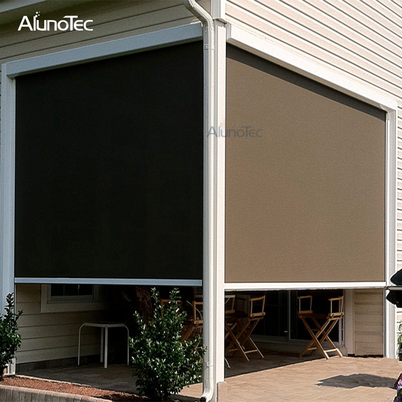 AlunoTec winddichte, motorisierte Insektenschutzrollos für den Außenbereich, Sichtschutz mit Reißverschluss für Aluminium-Pergola