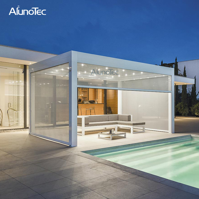2019 Luxus-Gartenabdeckungen, Aluminium-Pergola-Außenpavillon mit LED-Lichtleisten