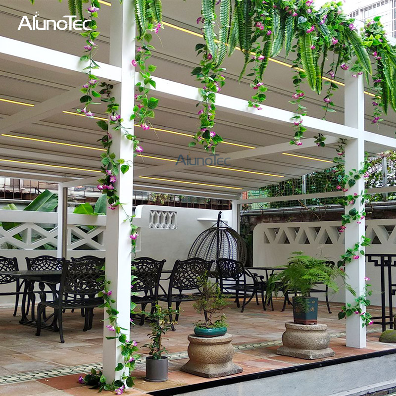  Wasserdichte, einziehbare Pergola-Abdeckung aus Aluminium, Schatten für Pavillon für Restaurant