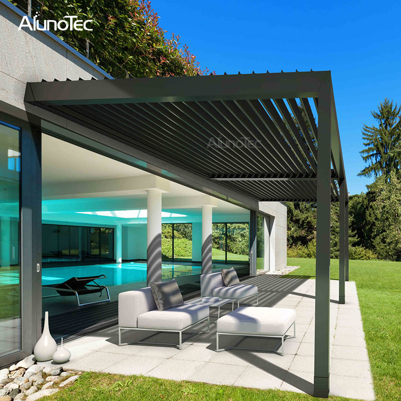 Outdoor Graden Elektro-Klapppavillon, Sonnenschutz, Aluminium-Pergola-Sets, 4 x 3 cm, mit LED-Licht