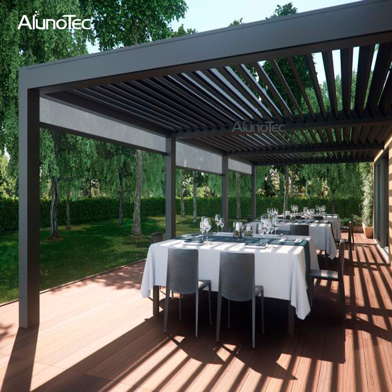 Rechteckiger 3x3 elektrisch verstellbarer Pavillon Alunotec Pergola für Terrassendielen