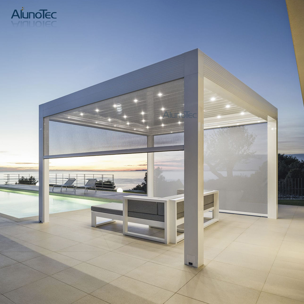 Chinesische Aluminium-Pavillon-Pergolen, motorisierte bioklimatische Terrassenpergola mit Lamellendach