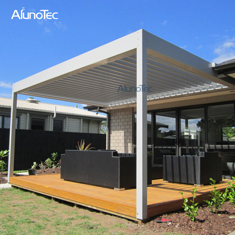 Bioklimatische Markise mit Aluminiumrahmen, motorisierter Pavillon mit Vorhang