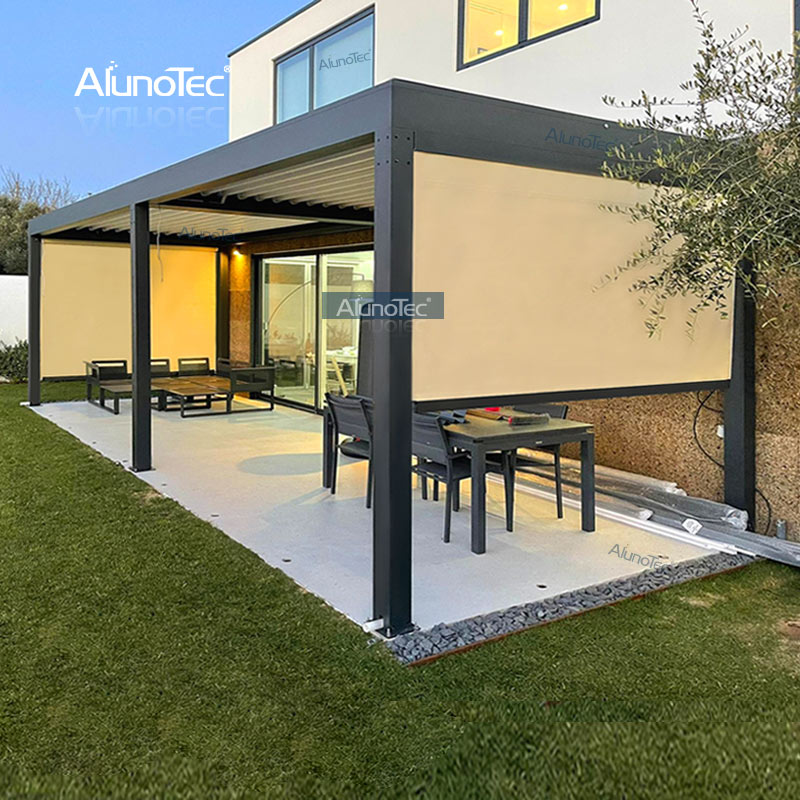 AlunoTec Elektrisches Aluminium-Pergola-Dachsystem für den Außenbereich, Sonnenschutz-Lamellenpergola für den Garten 