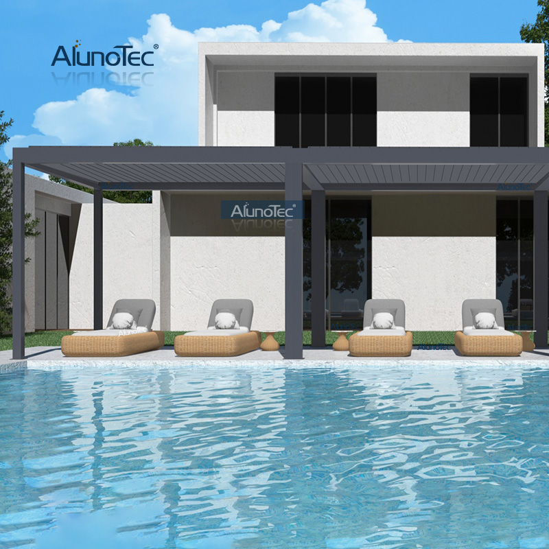 IP67 wasserdichter Luxus-Elektropavillon mit Lamellendach und Pergola aus Aluminium