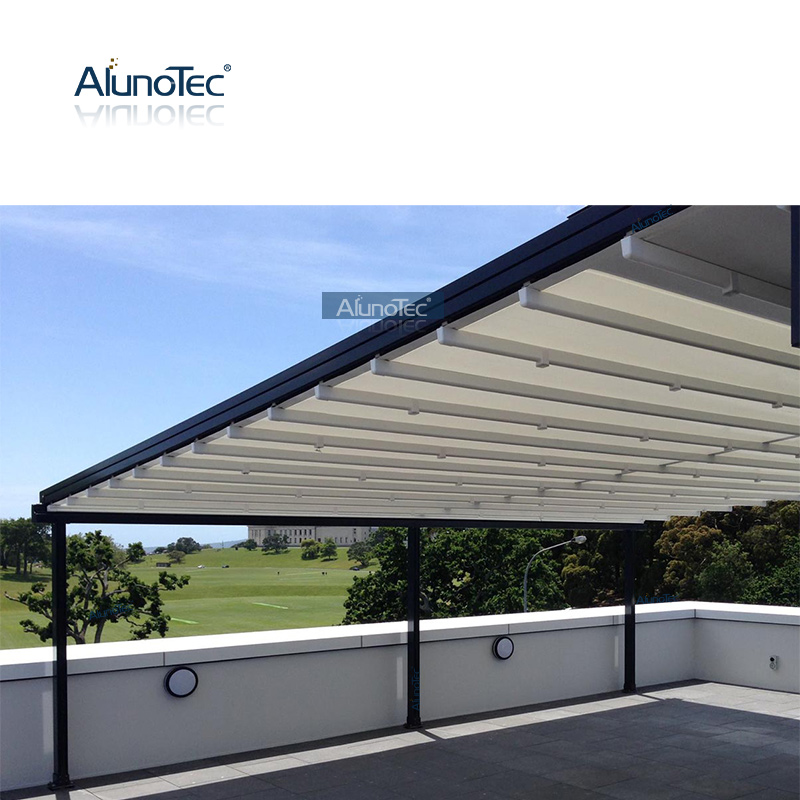 AlunoTec winddichtes bioklimatisches Vordach aus Metall, einziehbare Pergola-Faltdach-Markise für den Außenbereich