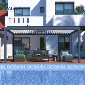 AlunoTec Outdoor-Schatten, schwarze Terrassenwand, 4 m breit und 5 m lang, Pergola-Lamellen mit LED