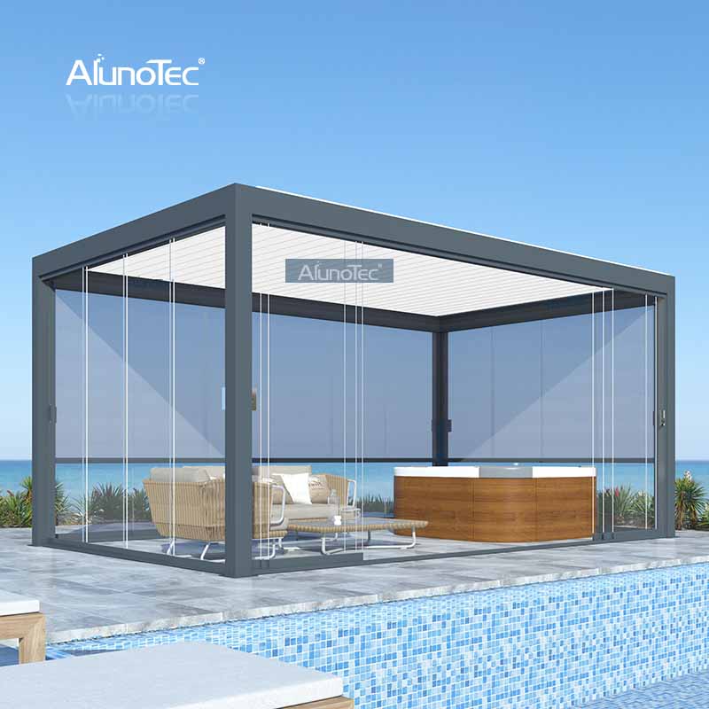 AlunoTec wasserdichtes Lamellendachsystem, elektrischer Outdoor-Pavillon, Aluminium-Überdachung, Terrassendach, Pergola