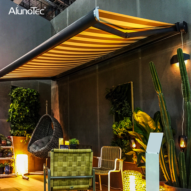 Sonnenschutz für den Außenbereich, Aluminium-Pavillon-Zelt mit klappbarem Arm, Pergola-Überdachung, motorisierte Terrasse, einziehbare Markisen, Vollkassetten-Markise