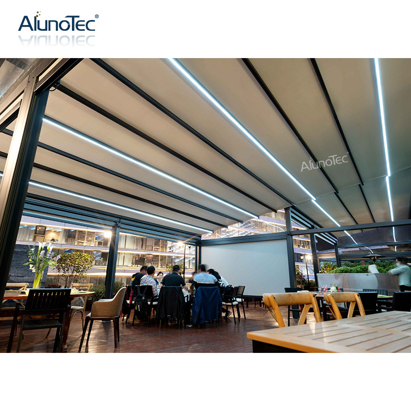 Motorisiertes, einziehbares PVC-Dachpavillon, Faltdach von AlunoTec mit Sichtschutz