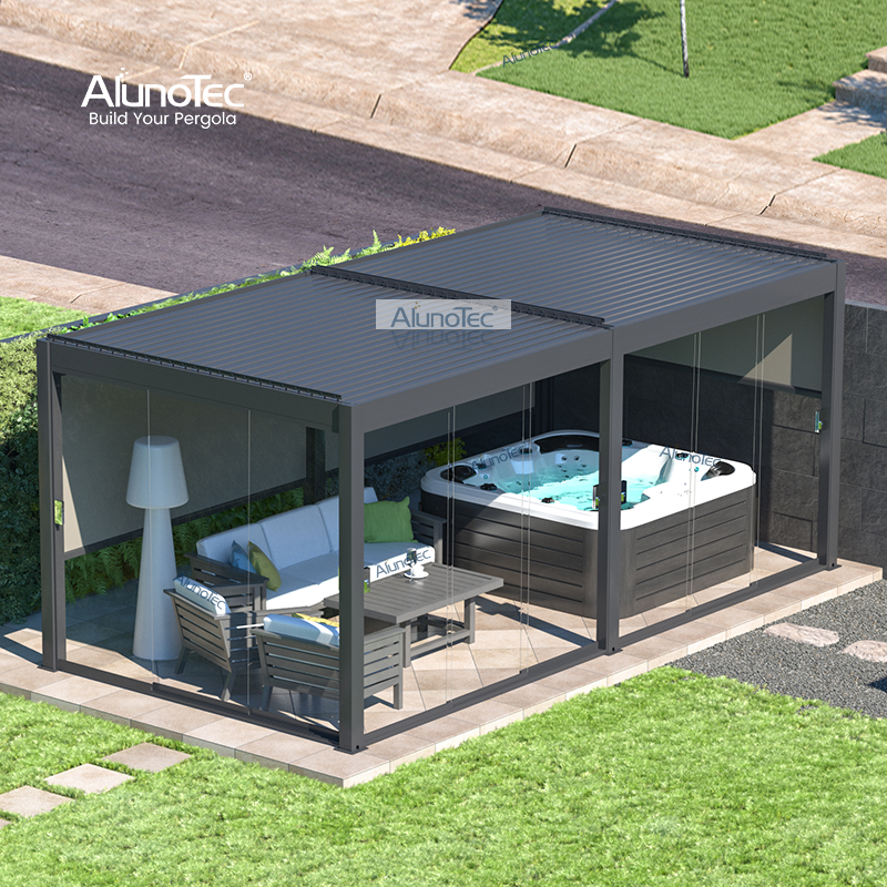 Verstellbare Aluminium-Dachlamellen für den Außenbereich, Pergola-Pavillon aus Aluminium mit manueller Kurbel