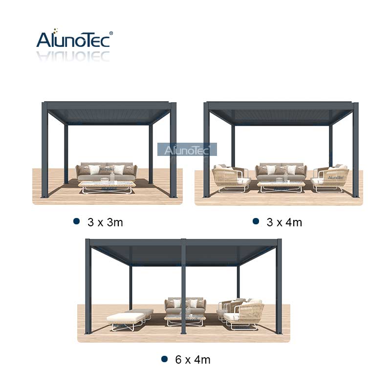 AlunoTec Modernes Outdoor-Gartenbüro-Schattenlamellen-Dachsystem, motorisiertes Aluminium-Pavillon, Pergola-Design