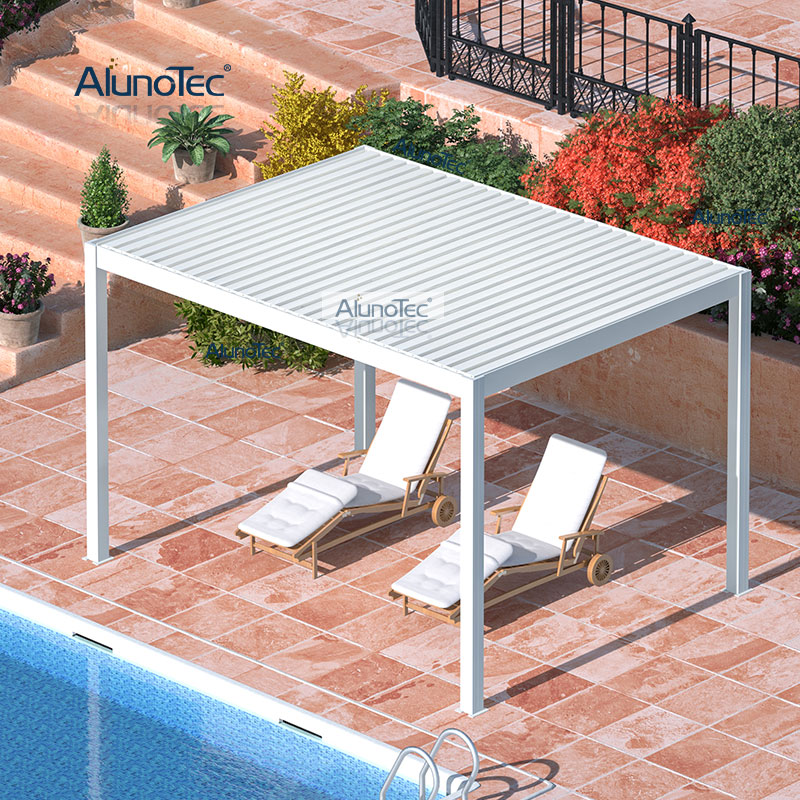 AlunoTec DIY Easy Installation Pavillon Outdoor Wasserdichte Aluminium-Pergola-Kits 4x3 mit manuellem Griff
