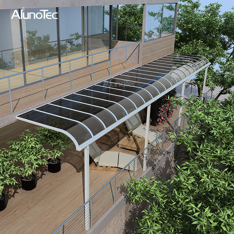 Maßgeschneiderte wasserdichte Terrassenmarkise aus Aluminium für den Außenbereich, Balkonabdeckung, gebogenes Fensterdach