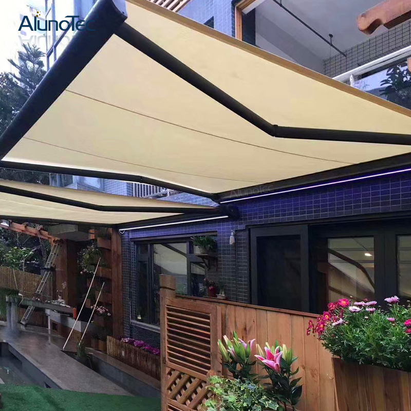 Sonnenschutz für den Außenbereich, Aluminium-Pavillon-Zelt mit klappbarem Arm, Pergola-Überdachung, motorisierte Terrasse, einziehbare Markisen, Vollkassetten-Markise