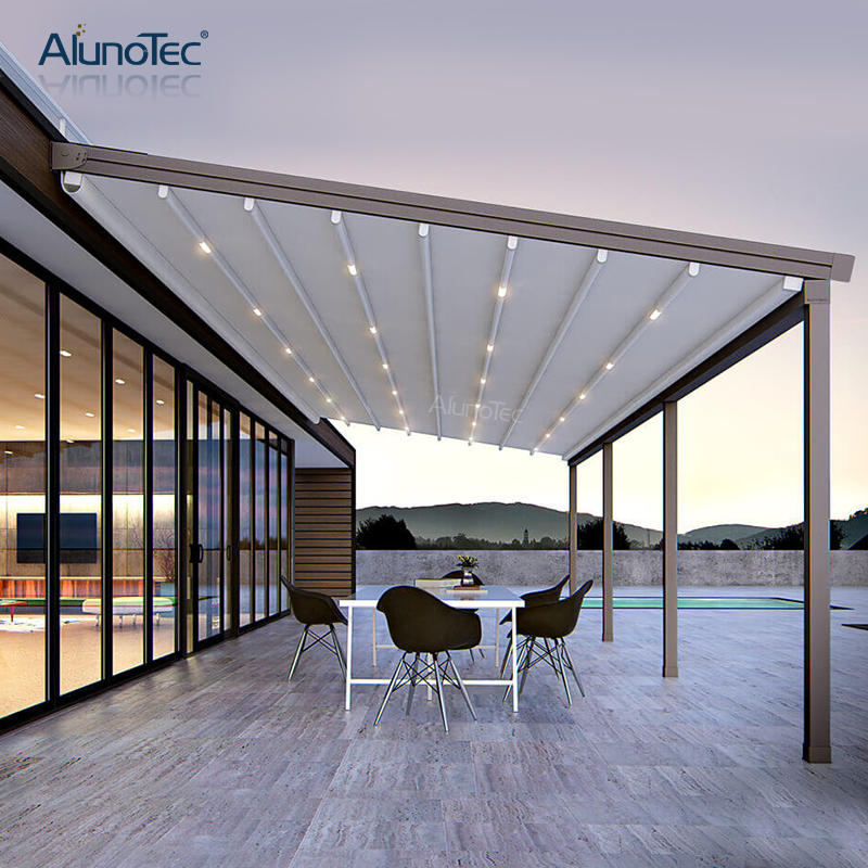 Motorisiertes, einziehbares PVC-Dachpavillon, Faltdach von AlunoTec mit Sichtschutz