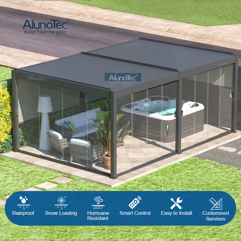 AlunoTec Pergo-X Garten-Aluminiumprofile, manuelle Lamellendachbedienung, wasserdichte Pergola für den Außenbereich
