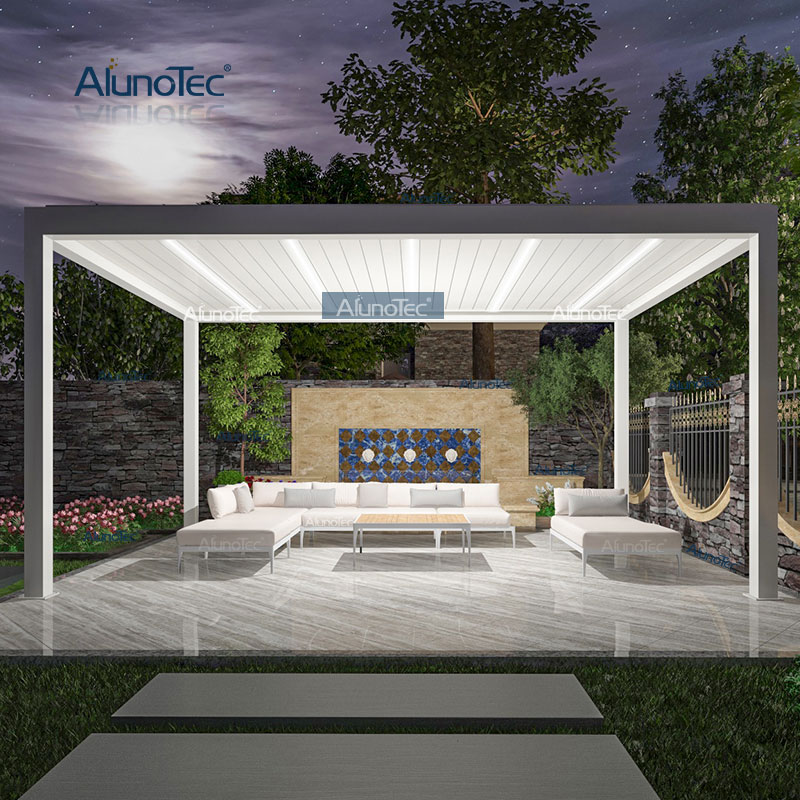 AlunoTec Outdoor Living Space Wasserdichte Vordach-Markise, Aluminium-Pergola, bioklimatische Pavillon-Sets mit Lamellendach 