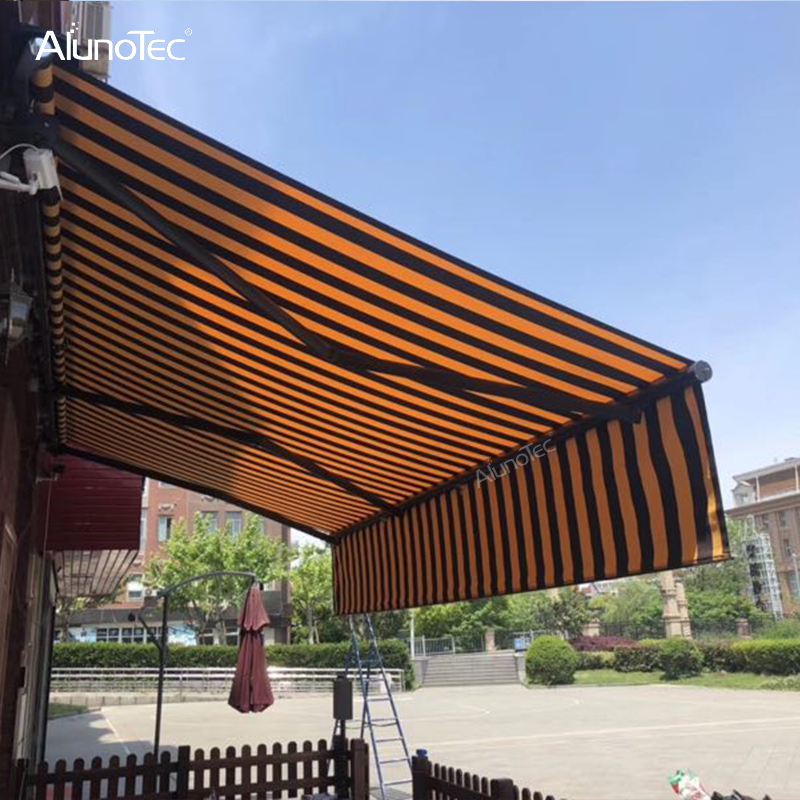 Leicht zu montierender Sonnenschutz aus Aluminium für Pergola-Pavillon, zusammenklappbare Vollkassetten-Markise mit motorisiertem Vertikalvorhang