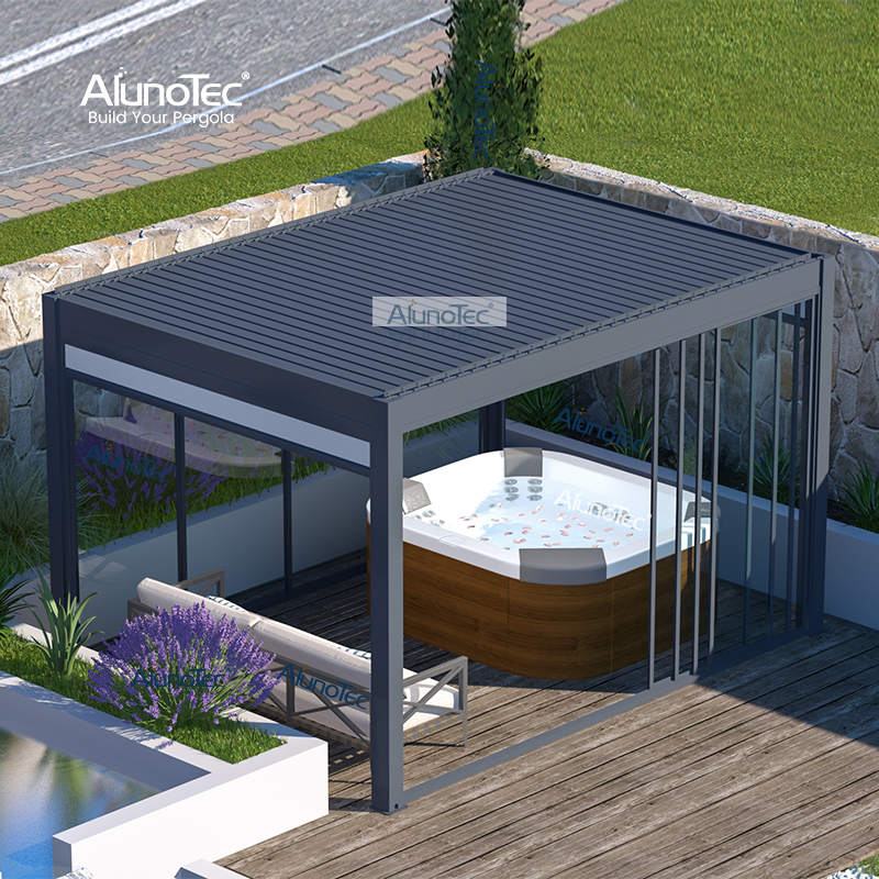 Verstellbare Aluminium-Dachlamellen für den Außenbereich, Pergola-Pavillon aus Aluminium mit manueller Kurbel