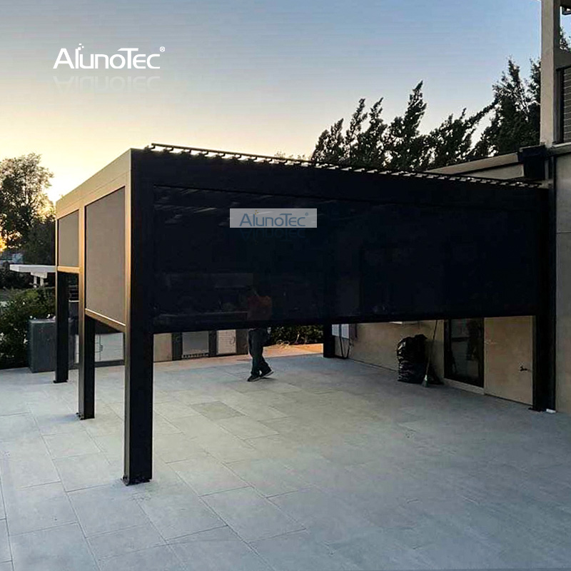 AlunoTec 8x8 Pavillon für den Außenbereich, Garten, DIY, Hinterhof, Aluminium-Pergola-Lamellen-Set mit RGB-Licht