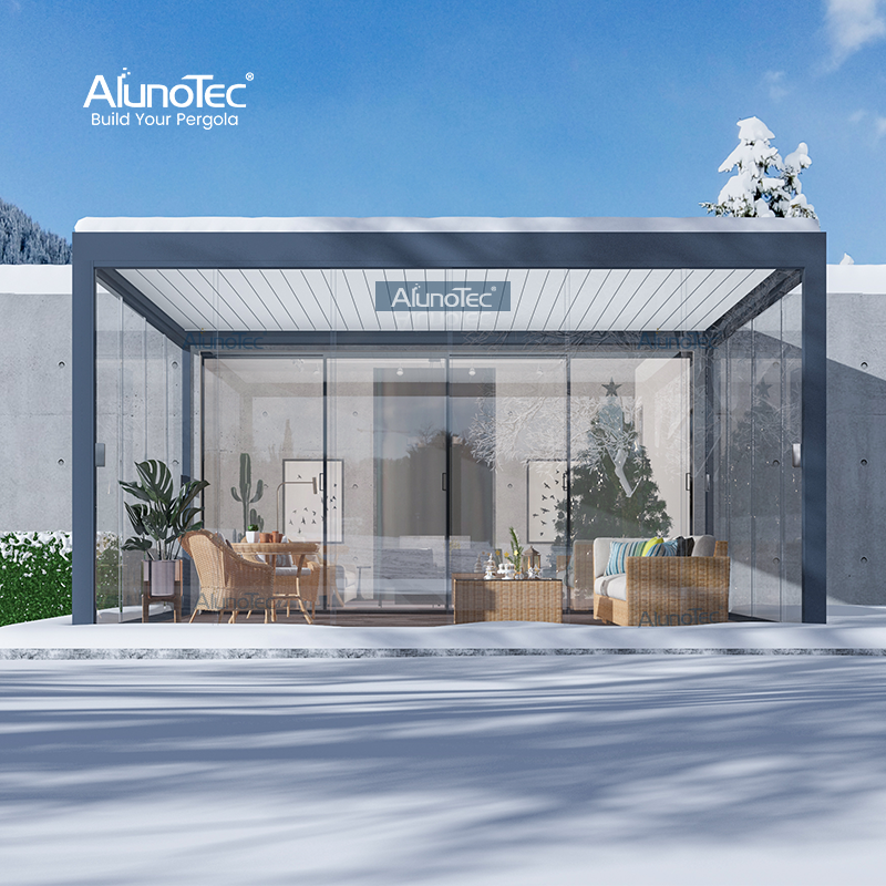 AlunoTec Smart Regenschutzdach Winterfestes System Aluminium-Lamellenpergola mit Heizung