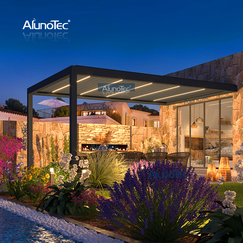 AlunoTec Maßgeschneiderte wasserdichte Gartenpavillon-Pergola-Abdeckung für den Außenbereich mit LED-Licht