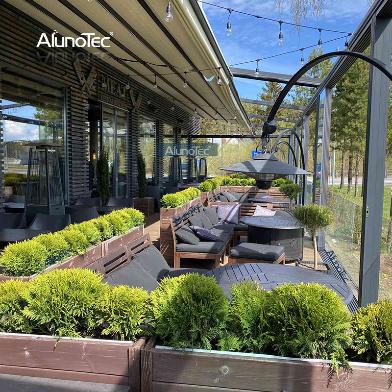 AlunoTec 100 % wasserdichtes, einziehbares System, 4,5 x 6,5 m, Struktur für Hotels, Restaurants, Terrassen im Freien
