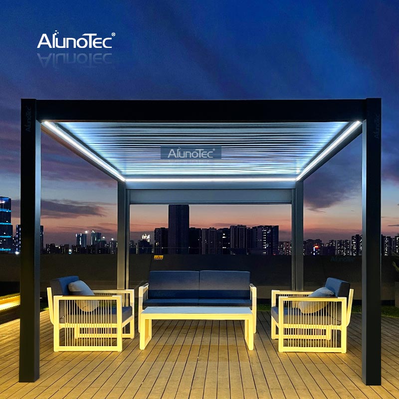 AlunoTec Garden Aluminium Outdoor 3x3m Lamellendach Wasserdichte Terrasse Pergola mit manueller Steuerung 