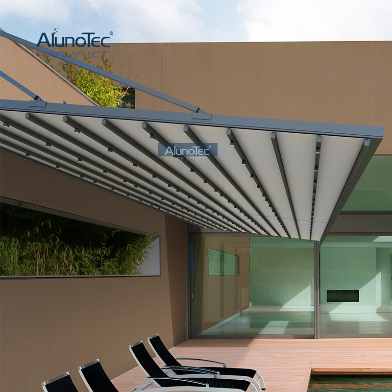 Wasserdichter Pavillon, modernes elektrisches PVC-Dach, einziehbare Markisen für die Beschattung von Restaurants