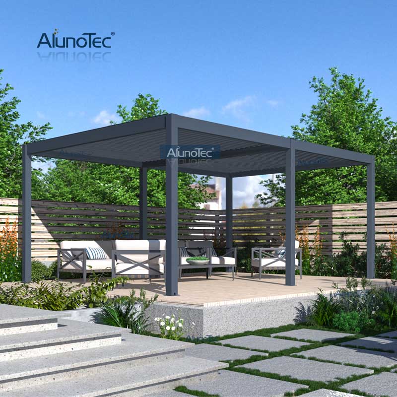 AlunoTec Zeitgenössische Gartengebäude, wasserdichter Outdoor-Lamellendach-Aluminium-Pavillon, Pergola mit Griff