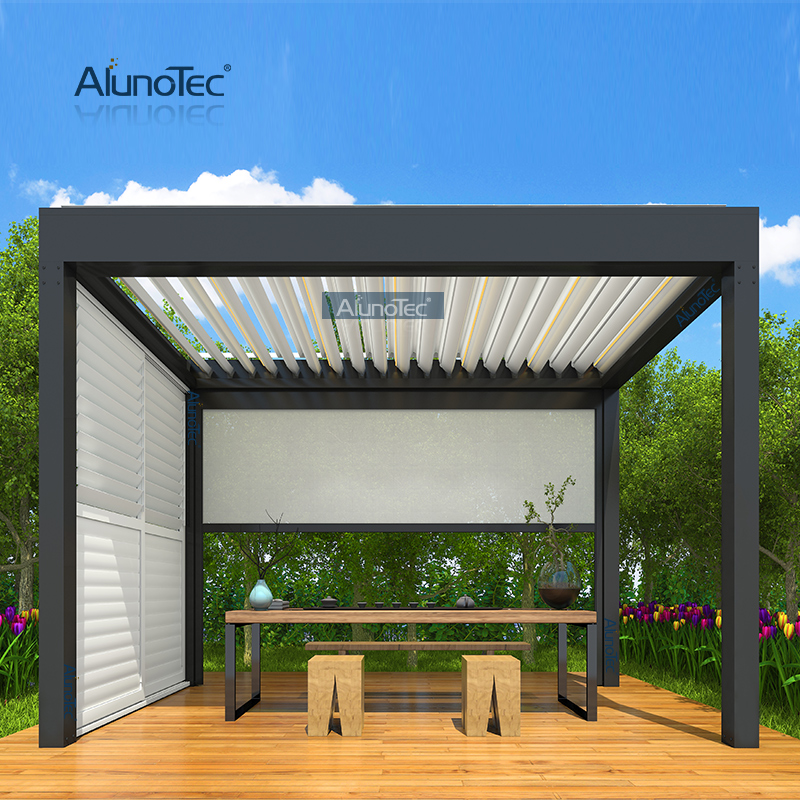 AlunoTec Outdoor Living Space Wasserdichte Vordach-Markise, Aluminium-Pergola, bioklimatische Pavillon-Sets mit Lamellendach 