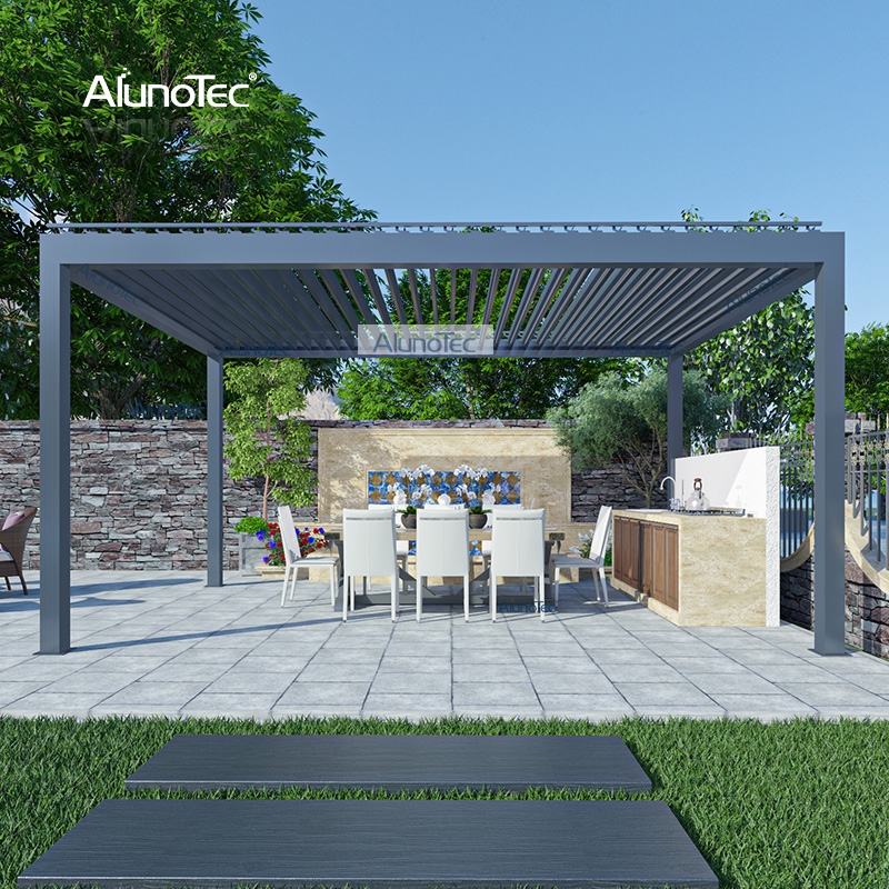 AlunoTec Manua Bogen Hochzeit Terrasse Pavillon Betrieb Aluminium Lamellen Pergola Abdeckung für Balkon
