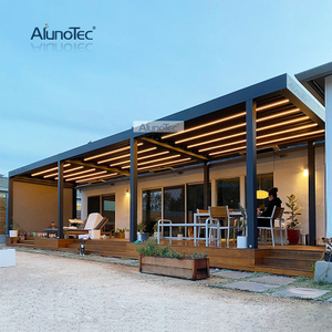 AlunoTec motorisierte, wasserdichte Terrassenabdeckung, Lamellendach, automatische Aluminium-Markise für den Außenbereich, Gazobo-Pergola mit LED-Leuchten