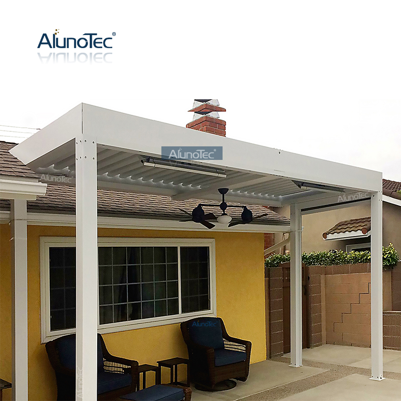 AlunoTec motorisierte wasserdichte Terrassenabdeckung, Lamellendach, automatische Markise aus Aluminium für den Außenbereich, Gazobo-Pergola mit LED-Leuchten