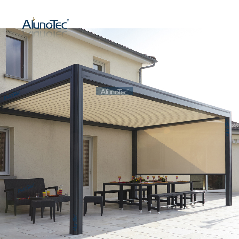  AlunoTec Maßgeschneiderte motorisierte Aluminium-Terrassenüberdachung, Markise, Pergolen, Dachpavillon für den Außenbereich mit Glasschiebetür