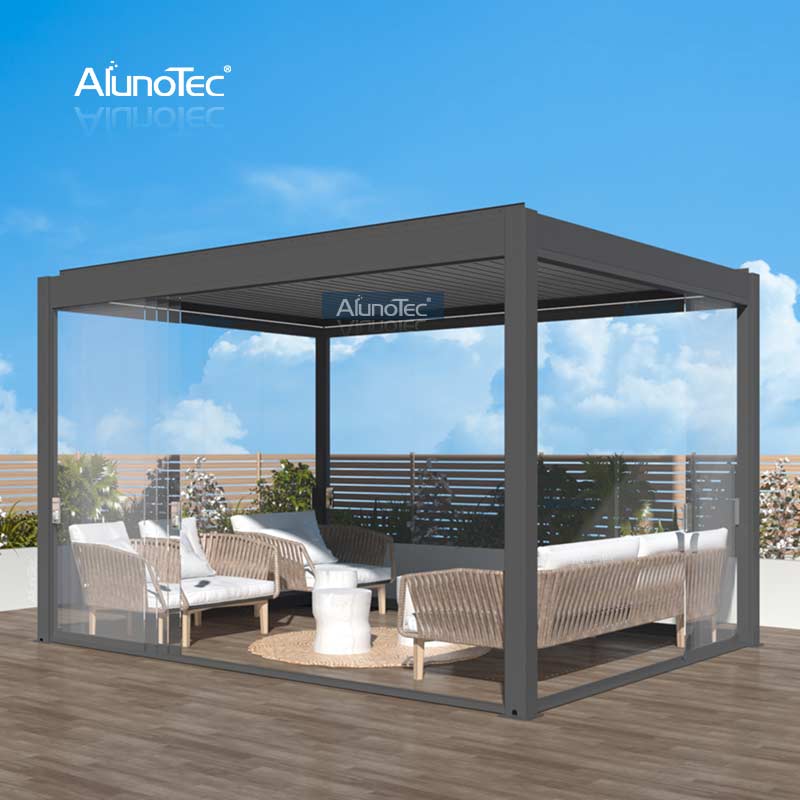 AlunoTec Modernes Outdoor-Gartenbüro-Schattenlamellen-Dachsystem, motorisiertes Aluminium-Pavillon, Pergola-Design
