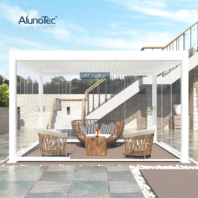  AlunoTec Motorisierter Aluminium-Außenpavillon, wasserdichte, bioklimatische Pergola mit Lamellendach für die Terrasse