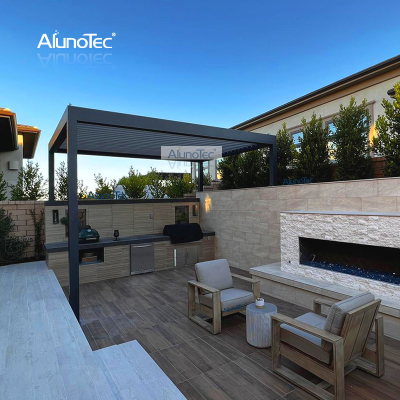 AlunoTec Elektrisches Aluminium-Pergola-Dachsystem für den Außenbereich, Sonnenschutz-Lamellenpergola für den Garten 