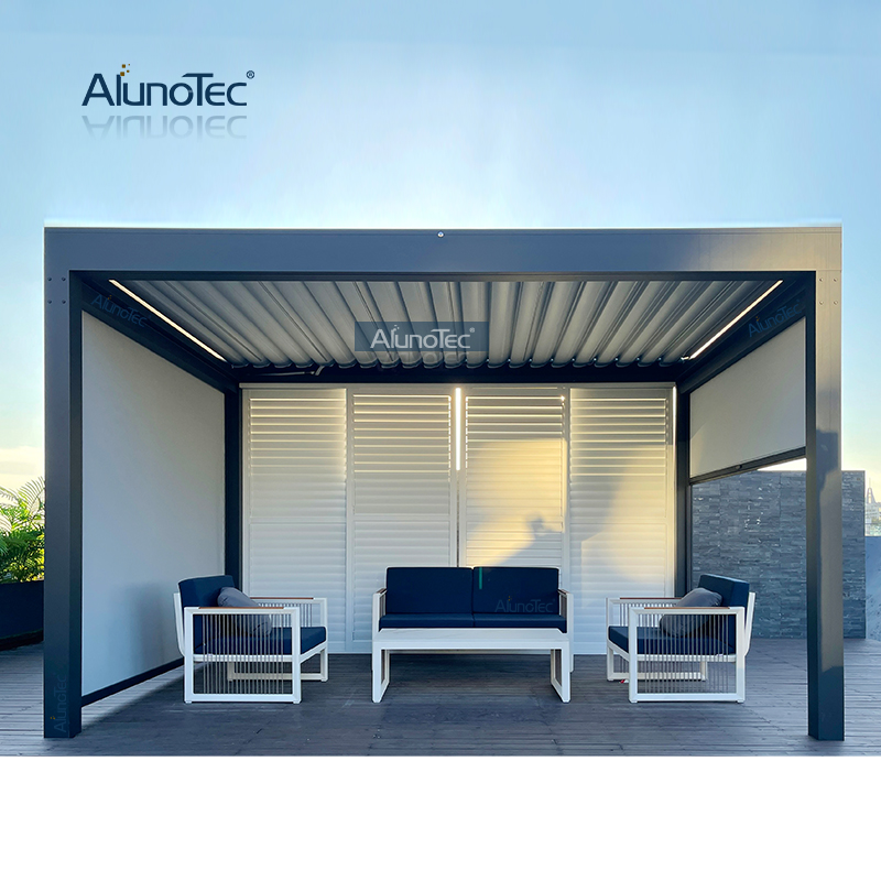  Metallmarkise, ferngesteuerter Pavillon, Lamellendach, Terrassenabdeckung, moderne Aluminium-Pergola für Sonnenschutz