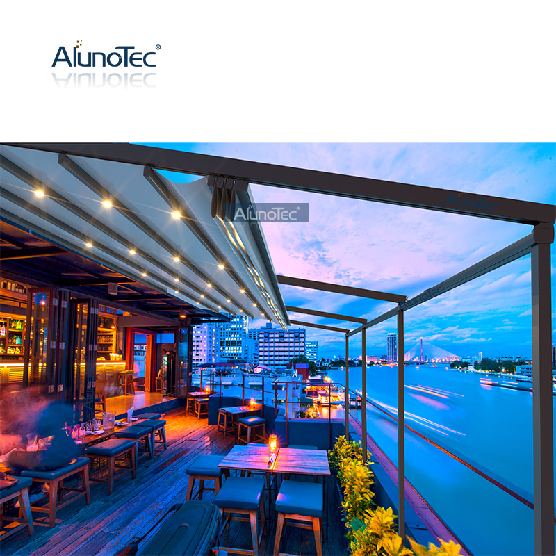 AlunoTec Outdoor-Sonnenschutz aus Aluminium, einziehbare Markise, Terrassenüberdachungen, faltbare Pergola für den Garten