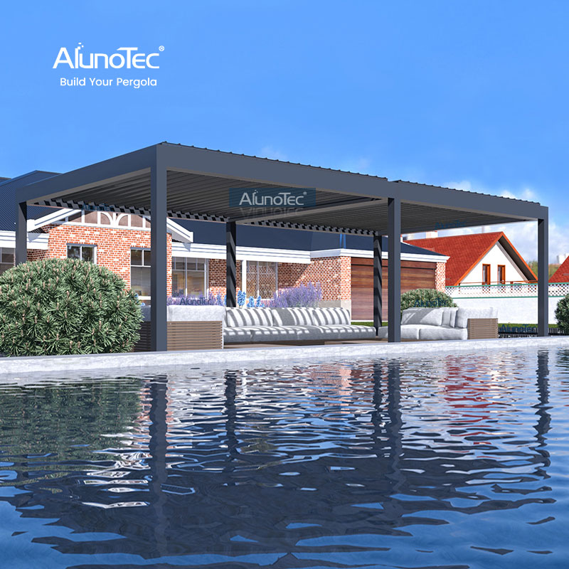 AlunoTec 8x8 Pavillon für den Außenbereich, Garten, DIY, Hinterhof, Aluminium-Pergola-Lamellen-Set mit RGB-Licht