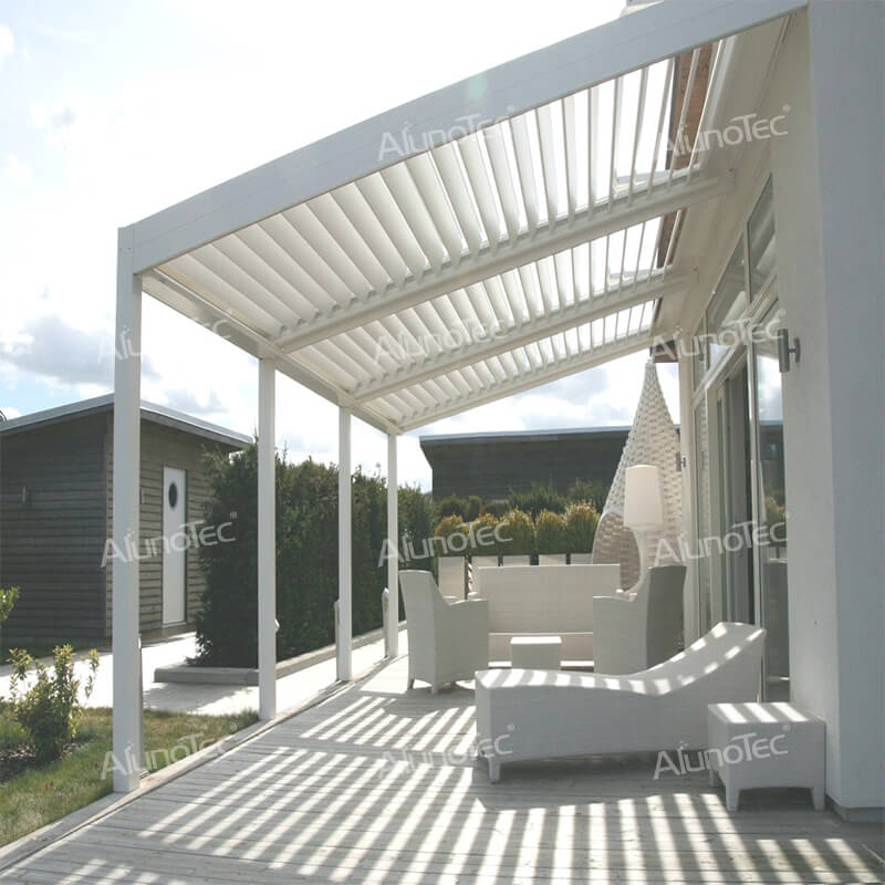 Maßgeschneiderte Aluminium-Pergola-Designideen, DIY-Dachpavillon zum Öffnen mit Vorhang