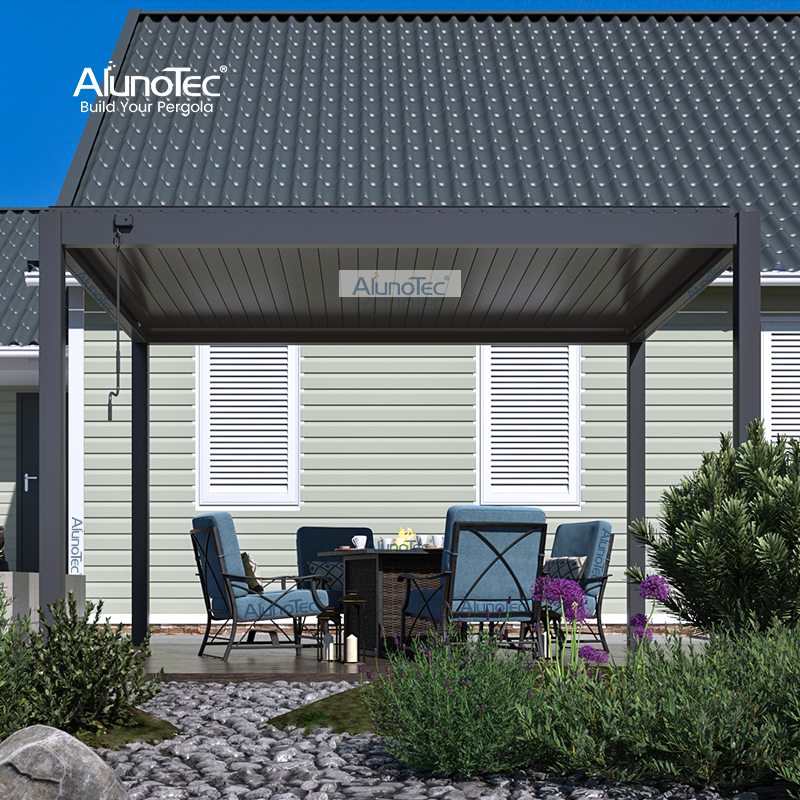 AlunoTec Pergo-X Garten-Aluminiumprofile, manuelle Lamellendachbedienung, wasserdichte Pergola für den Außenbereich