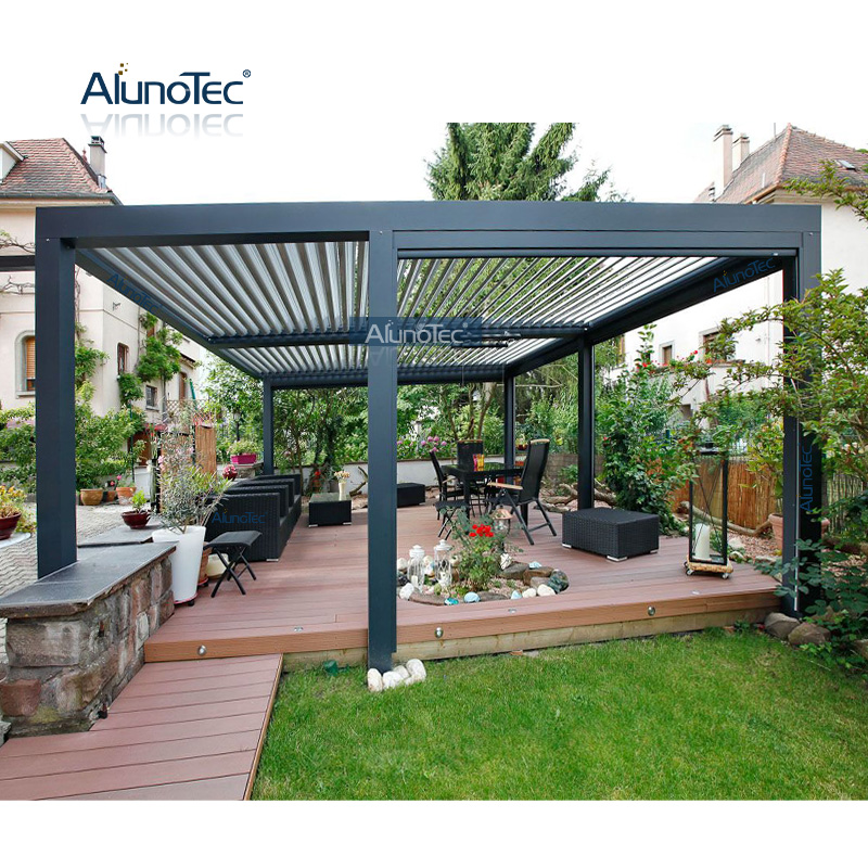 AlunoTec Pergola Motorisierter Dachpavillon mit WPC-Terrassendiele