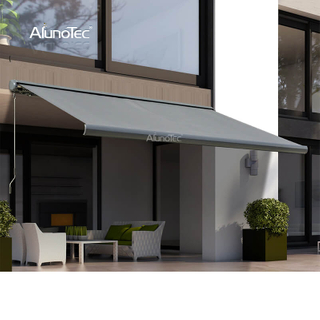 AlunoTec winddichte, motorisierte, einziehbare Pergola-Pavillon-Kassettenmarkise, klappbares Armdach, Vollkassetten-Markise