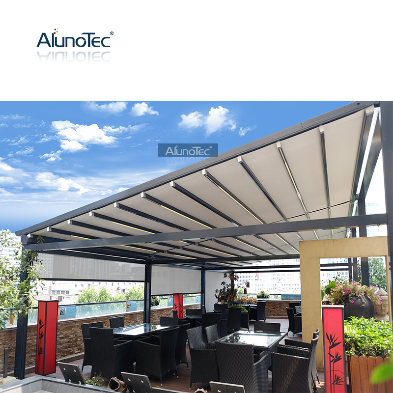 AlunoTec Outdoor-Sonnenschutz aus Aluminium, einziehbare Markise, Terrassenüberdachungen, faltbare Pergola für den Garten